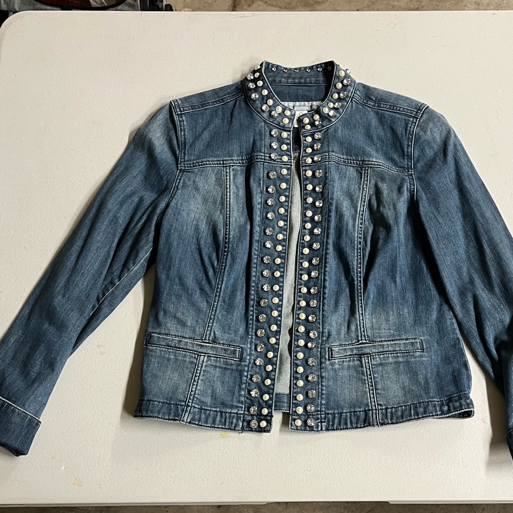 Chicos Denim Jacket With Jewels